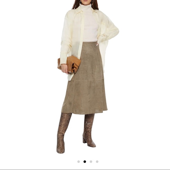 Theory Perforated Suede MIDI Skirt - Picture 1 of 5